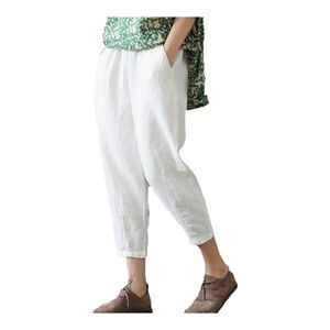 Laovanln‎ White Linen Tapered Ankle Pants Loose Fit Women's Size XL NWT